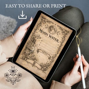 moon water tags printable, lunar phase labels, witch moon water, book of shadows printable, dark goddess grimoire, moon ritual pages, moon water journal, witchcraft labels pdf, lunar magic printable, occult grimoire pages, apothecary witch pages, moon water ritual kit, witch altar printables