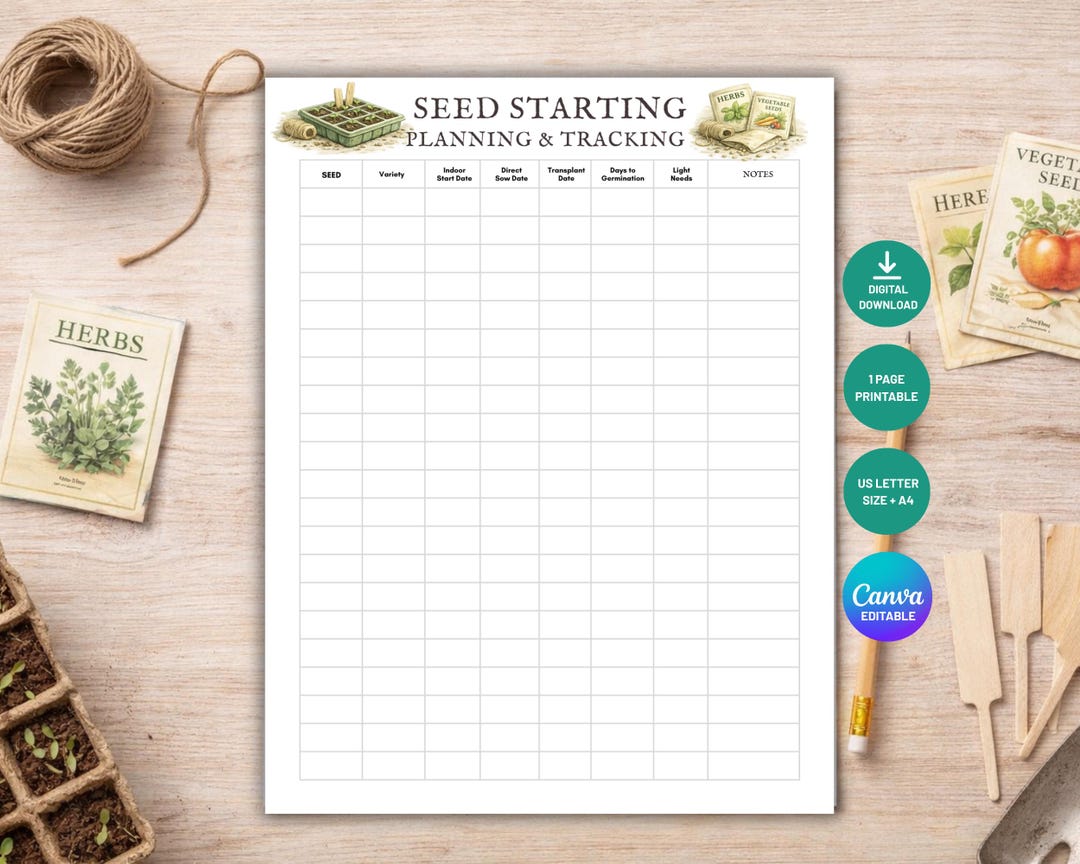 Seed Starting Log, Printable Garden Planner Page, Plant Growth Tracker ...