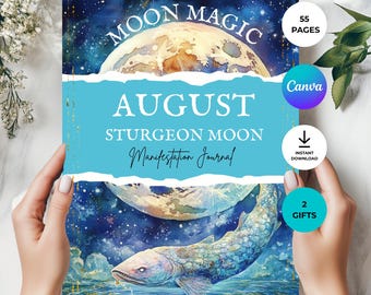 August Sturgeon Moon Magic manifestation Workbook, Leo Season New Moon, Lions Gate Portal, Virgo Season, Printable Womens Retreat Activities
