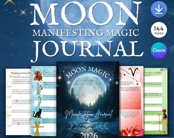 Vollmond-Tagebuch, Manifestationsmagie, Mondkalender 2026, Hexen-Arbeitsbuch, Saisonale Astrologie (PDF)