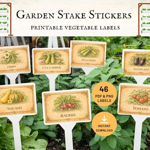 Tuinpaalstickers, 46 plantenlabels, printbare tuinmarkeringen, groente- en kruidenlabels