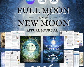 Kit per rituali lunari, diari astrologici per la luna piena e la luna nuova, set di grimorio con fogli di incantesimi (download in PDF)