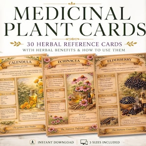 Medicinal Herb Cards, Botanical Apothecary Herbalism Reference, Natural Healing Plants (Printable PDF)