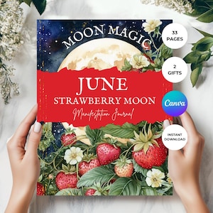 Strawberry Moon Journal | June Full Moon Manifestation Workbook | Ritual Grimoire | Lunar Celebration Idea | Summer Solstice Divine Feminine