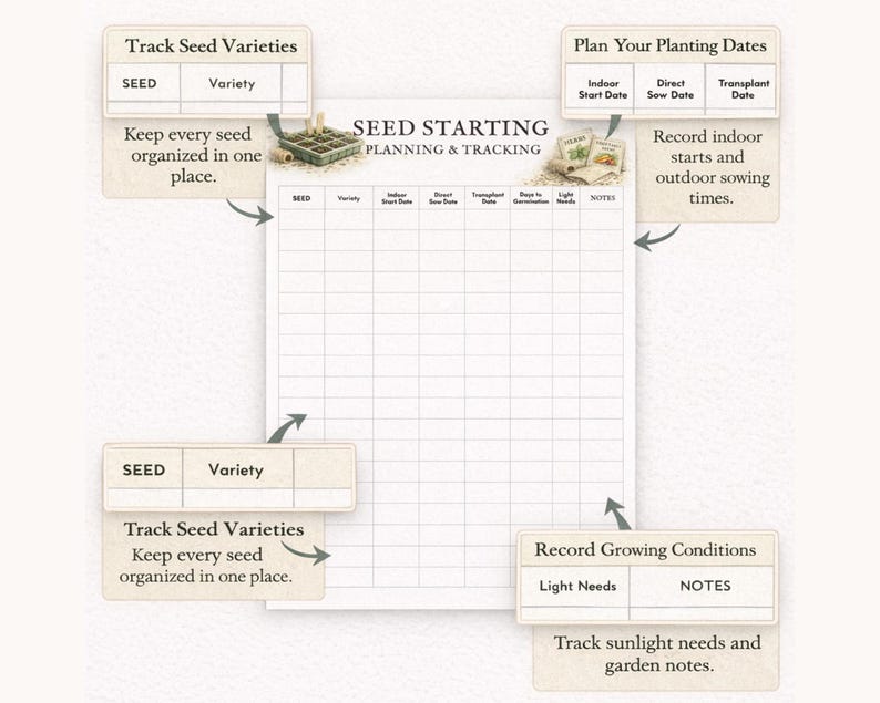 Seed Starting Log, Printable Garden Planner Page, Plant Growth Tracker ...