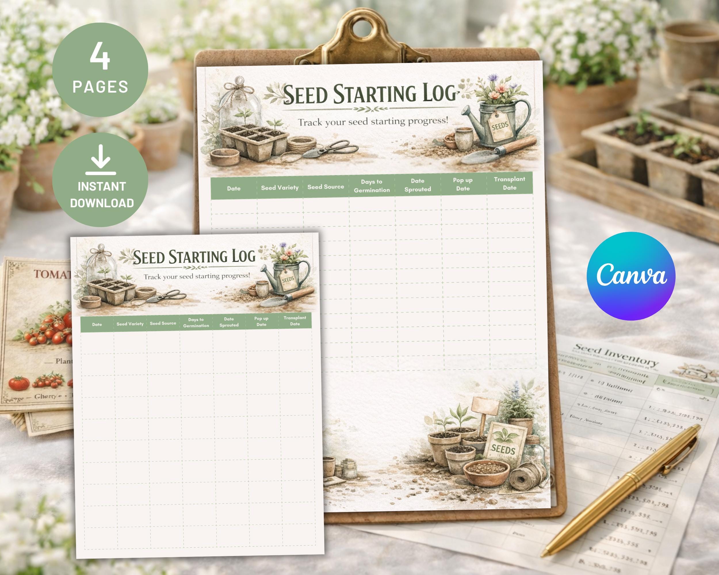 Seed Starting Log, Printable Garden Planner, Gardening Inventory ...