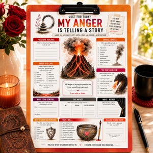 Anger Management Worksheet, CBT Anger Therapy, Emotional Regulation Coloring Page (Printable PDF)