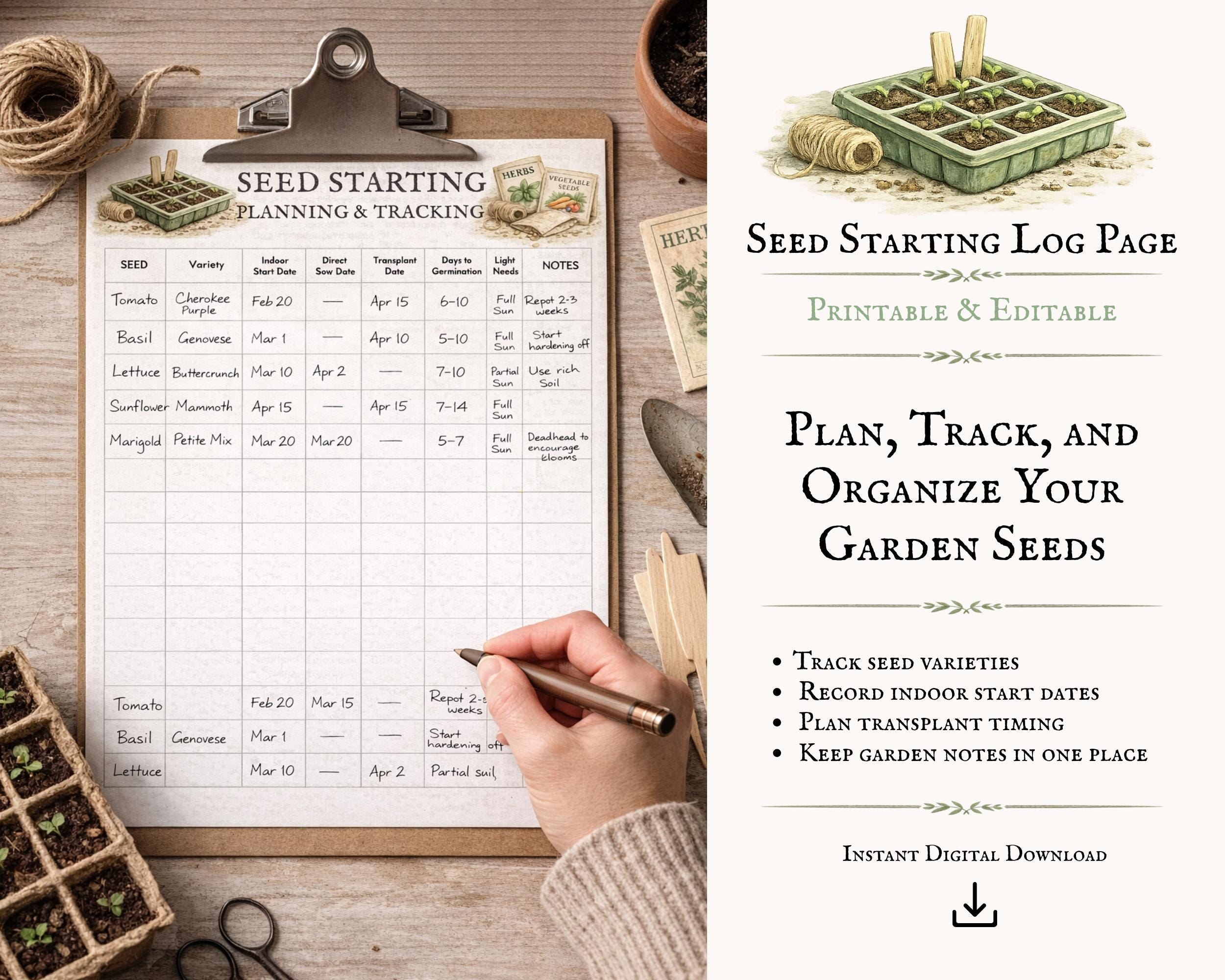 Seed Starting Log, Printable Garden Planner Page, Plant Growth Tracker ...
