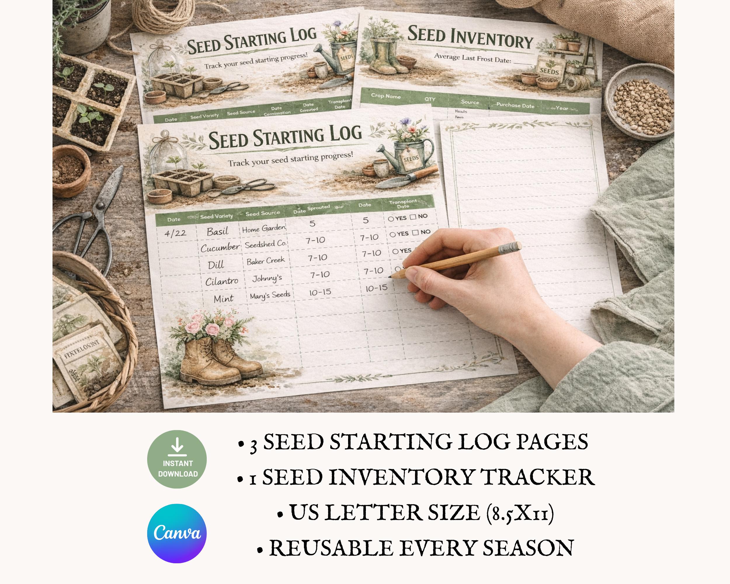 Seed Starting Log, Printable Garden Planner, Gardening Inventory ...