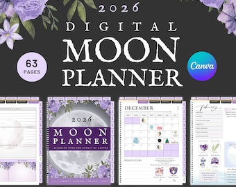 Planer księżycowy na rok 2026, kalendarz księżycowy, dziennik astrologiczny (wersja cyfrowa do pobrania)