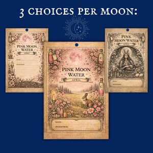 lunar occult printable, lunar magic download set of 3 types of moon water labels