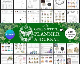 Witchcraft Planner, Goddess Grimoire Pages, Digital Green Witch Reference Library, Book of Shadows
