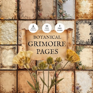 Leere Grimoireseiten, Zauberblätter, Buch der Schatten, bedruckbares botanisches Papier, magische Hintergründe