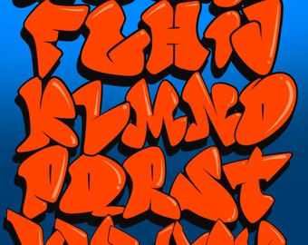 Conjunto de sellos de procreación del alfabeto de graffiti de letras de burbujas