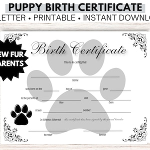 Geboorteakte puppy zwart, geboorteakte huisdier, fokkersformulieren, dierenoppas Biz Docs, cadeau hondenliefhebber, puppypakket