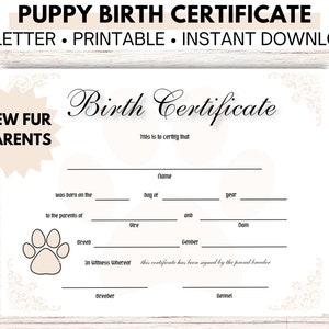 Geboorteakte puppy huisdieroppas Biz-documenten, fokkersformulieren Geboorteakte puppy Nieuw bont Ouders Nieuwe hond Moeder cadeau