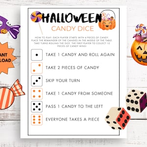 Halloween Candy Dice Game, Halloween Party Games, October Game, Spooky Season, Instant Download