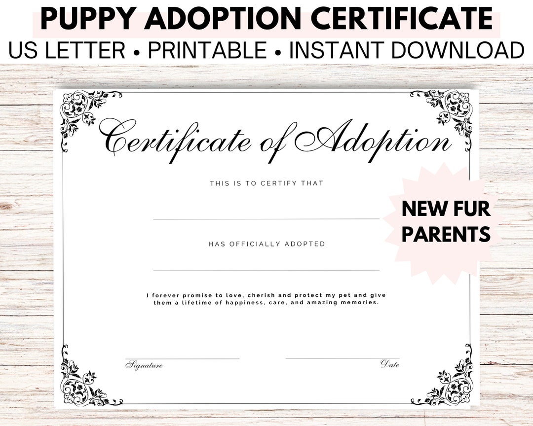 Puppy Party Adoption Certificate Dog Adoption Cert Puppy - Etsy