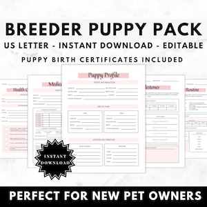 Breeder Puppy Pack Pink Kit Dog Breeder Forms Puppy Milestones Tracker Pet Business Forms Dog Health and Medical Certificates Editable