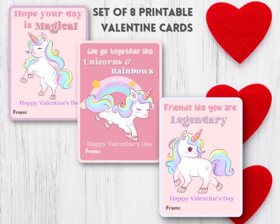 Unicorn Valentine's Day Cards, Valentine's Day Cards for Kids, Instant ...