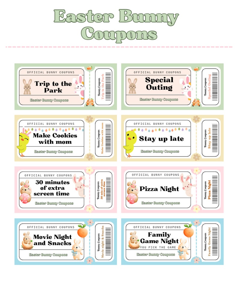 Easter Bunny Coupons/bunny Bucks/easter Egg Filler/easter Basket