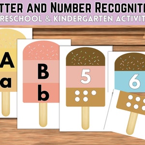 Popsicle Matching Letter and number Recognition, Preschool activity kindergarten activity summer activity homeschool matching activity