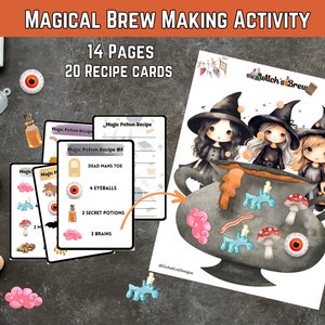 Aktywność dla dzieci: przyrządzanie magicznych eliksirów, Aktywność dla dzieci w wieku szkolnym na Halloween, Zabawa w udawanie, Aktywność liczenia, Aktywność Witch Brew,