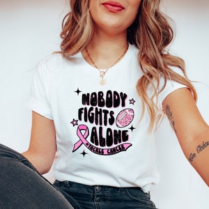 Football Cancer T Shirt, Tackle Cancer Awareness Shirt, Nobody Fights Alone Cancer Shirt, Cancer Ribbon Tshirt, Pink October Cancer Tshirt