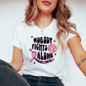 Baseball Cancer T Shirt, Strike Out Cancer Awareness Shirt, Nobody Fights Alone Cancer Shirt, Cancer Ribbon Tshirt, Pink October Cancer Gift
