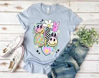 Smiley Face Easter Bunny T-Shirt: Personalized Easter Egg Shirt