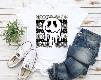 Camiseta de Halloween con vibraciones espeluznantes: divertida camiseta con gráfico de fantasmas