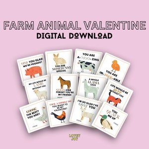 Farm Animal Valentines Digital Download