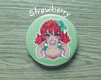 Cute Fruity BFF 2.25” Buttons ( Cottage Core) Strawberry and Lime Best Friends, Sweet and Sour Kawaii Pins for Its Bags, Jackets, Backpack!