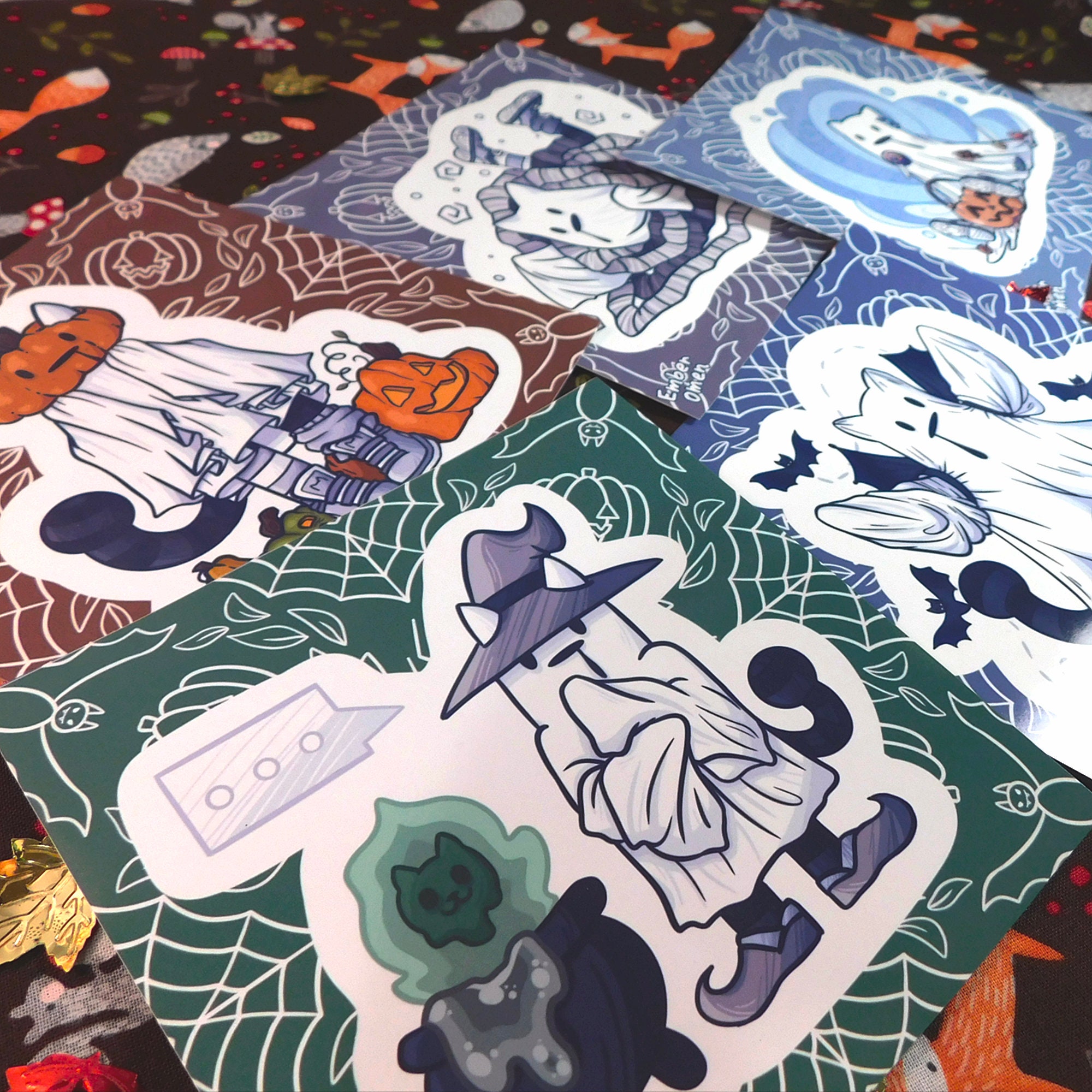 Ghost Kitty Halloween Art Prints Wall Print, Handmade, Postcard, Greeting Card, Cute Gifts, Mini Prints, Spooky