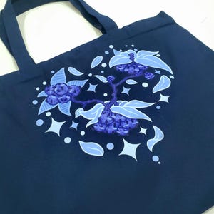 Blueberry Heart (Heavy Weight) Canvas Cotton Bag with Zipper, Shoulder Canvas Tote Bag, Laptop Bag, DTF Tote Bag, School Bag