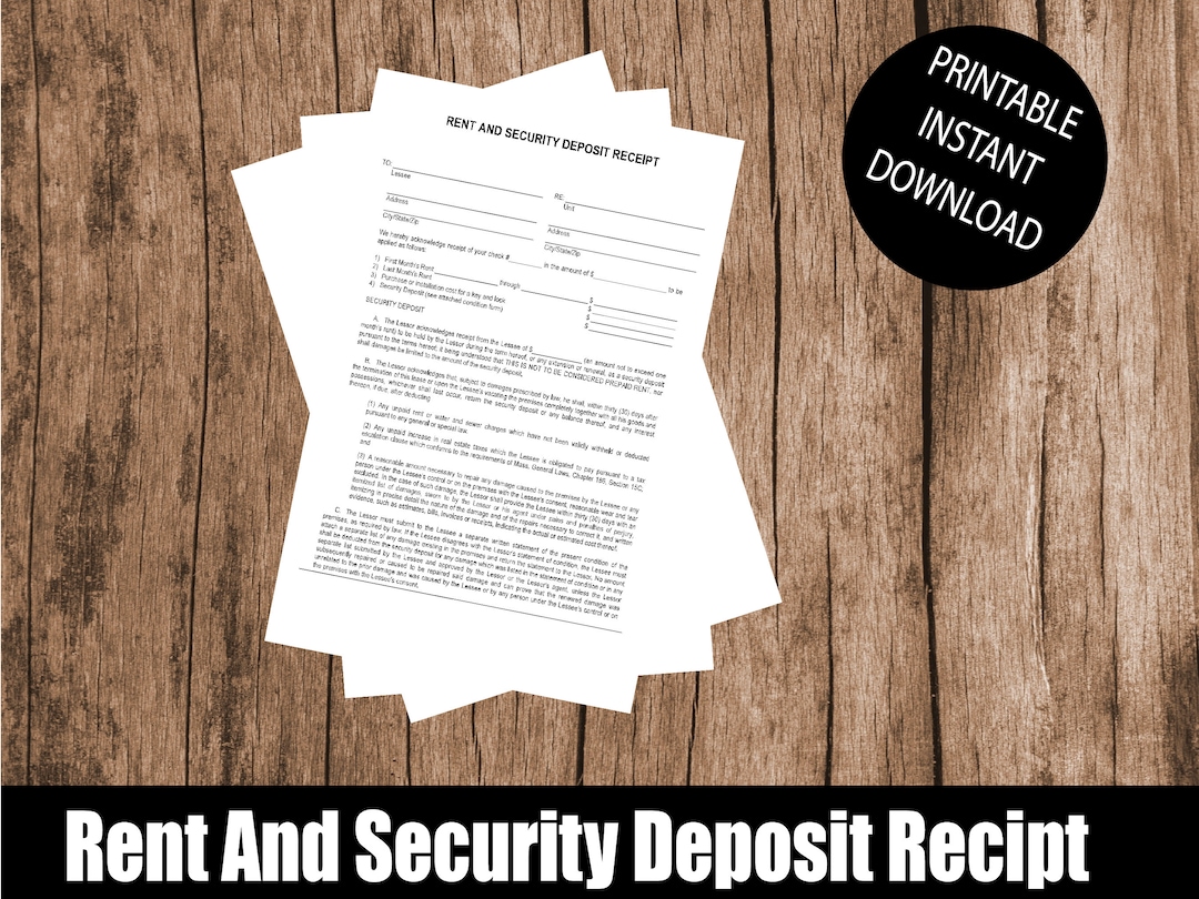 Shop Rent Deposit Rental Security Deposit Receipt Template, Printable Rental Receipt Pdf ...