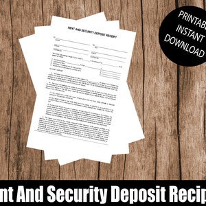 Plantilla de recibo de depósito de seguridad de alquiler, recibo de alquiler imprimible en formato PDF, palabra de recibo de alquiler, carta de recibo de alquiler simple
