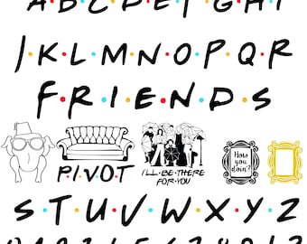 Friends font SVG, Friends digital fonts, friends clipart, Friendship Font Svg, Alphabet Letter, Number, Dots, Cricut Files, Png,