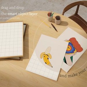 May include: Two printable art prints with colourful illustrations. One print features a banana with black dots and the other print features a hand holding a slice of pizza with a smiley face. The text "and make your artwork pop!" is written on the bottom right corner of the image.