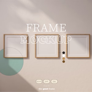 3 Frames Mockup for Wall Art, Wood Black White Frame, PSD Photoshop mockup, Square Frame Template, Digital Mock-up, Minimalist Frame Mockup.