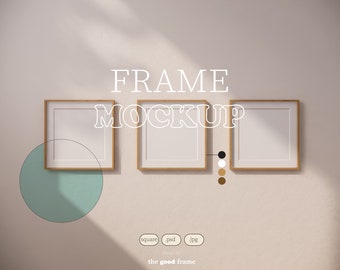 3 Frames Mockup for Wall Art, Wood Black White Frame, PSD Photoshop mockup, Square Frame Template, Digital Mock-up, Minimalist Frame Mockup.