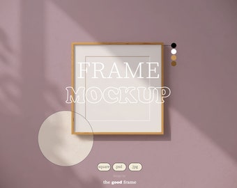 Square Frame Mockup for Wall Art, Wood Black White Frame, PSD Photoshop mockup, Frame Template, Digital Mock-up, Minimalist Frame Mockup.