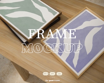 Close Up Frame Mockup, Wood Frame, PSD Photoshop Mock-up, DIN A 4, Frame Mockup On Table, Scandinavian Frame Mockup, Minimalist Modern