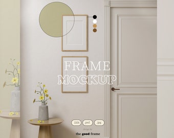 Verticaal frame mockup, hout zwart wit frame, DIN A4-verhouding, PSD mock-up, muurframe mockup, minimalistisch modern, digitale mock-up om af te drukken