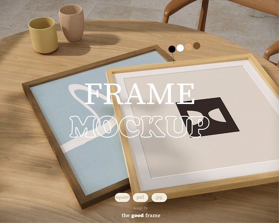 Close Up Frame Mockup, Wood Black White Frame, PSD Photoshop Mock-up, Square, Frame Mockup On Table, Scandinavian Mockup, Minimalist Modern