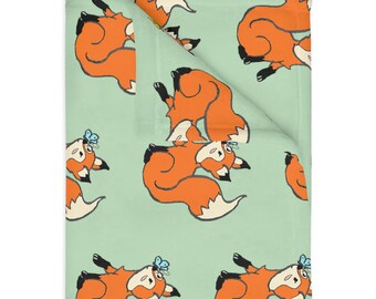 Fox Minky Blanket-Woodland creatures blanket-fox blanket-children blanket-drawn animal blanket-fox blanket for adults