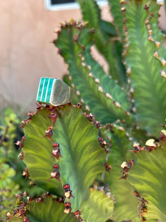 Vintage Malachite Sterling Ring - image 3