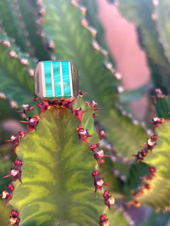 Vintage Malachite Sterling Ring - image 1