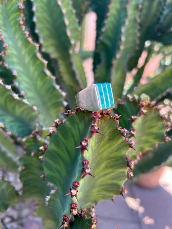 Vintage Malachite Sterling Ring - image 2