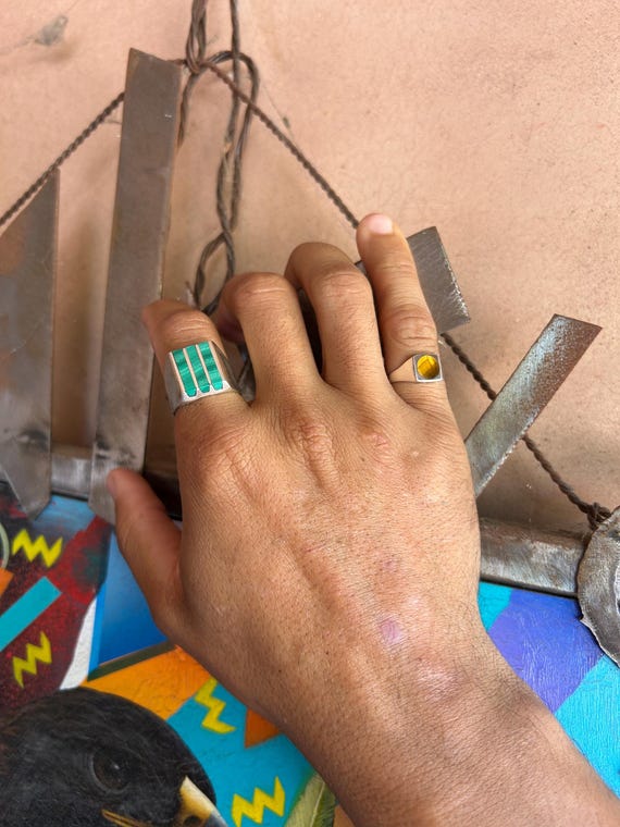 Vintage Malachite Sterling Ring - image 7